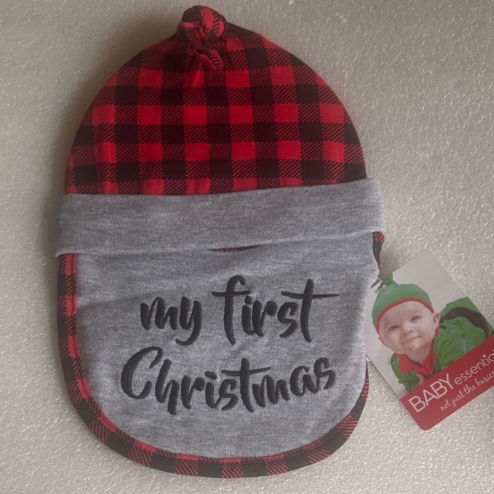 Baby Essentials Festive Red and Gray Bib